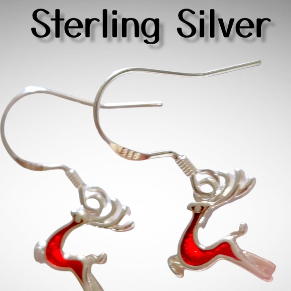 Exclusively Fancy Jewelry - Sterling Silver & Red Reindeer Dangle Earrings Holiday Gift New!